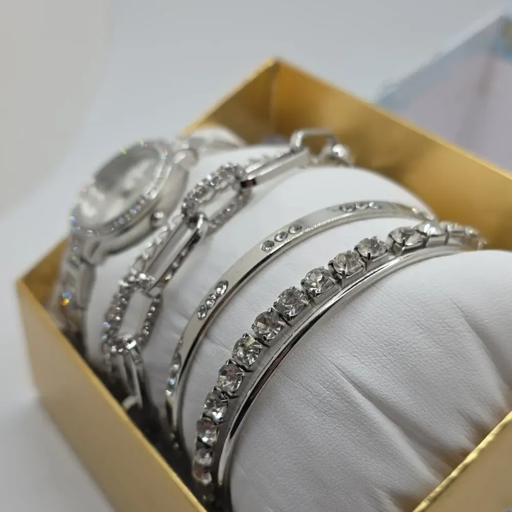 Folio Women’s Silver-Tone Analog Quartz Watch Roman Dial 32mm Bracelet w/ Box